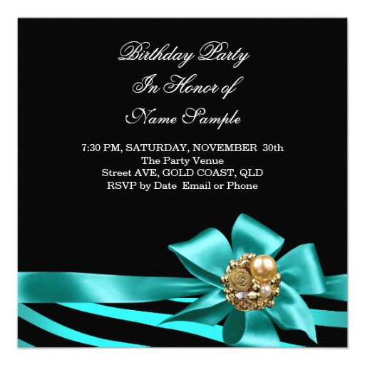 50th Zebra Teal Gold Black Elegant Birthday Party Invitations