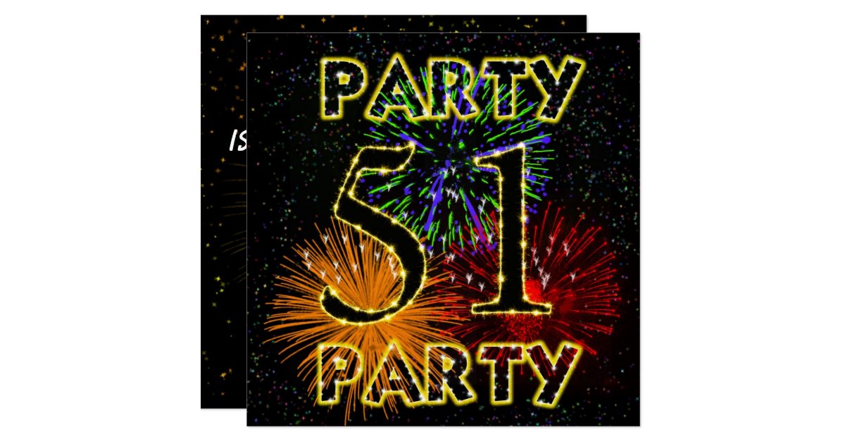 51st birthday party invitation with fireworks | Zazzle