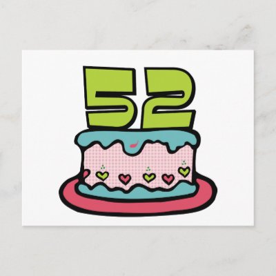 52 Year Old Birthday Cake Post Card by Birthday_Bash