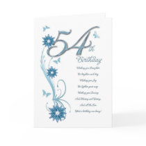 54th birthday in teal with flowers and butterfly card
