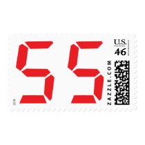 55 fifty-fife red alarm clock digital number postage