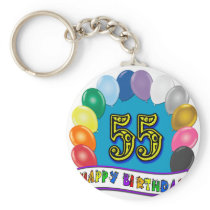 55th Birthday Balloons Design Key Chains