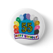 55th Birthday Balloons Design Pinback Buttons