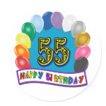 55th Birthday Balloons Design Round Stickers