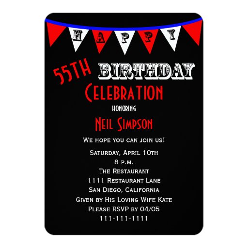 55th Birthday Party Invitation Bunting | Zazzle