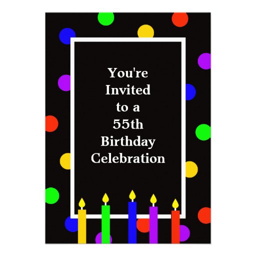 55th Birthday Party Invitation -- Colorful Candles