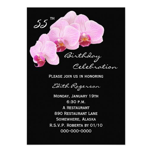55th Birthday Party Invitation -- Orchids Custom Announcement | Zazzle
