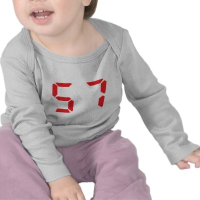 57 fifty-seven red alarm clock digital number t shirts by Tomaniac