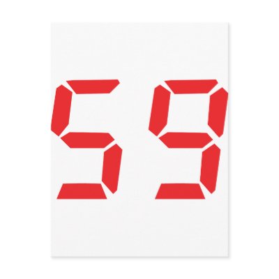 59 fifty-nine red alarm clock digital number postcards by Tomaniac