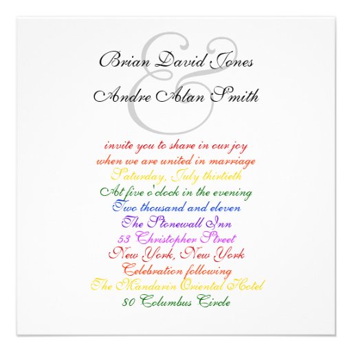5.25" Sq. Gay Wedding Rainbow LGBT Pride Basic Announcement
