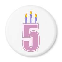 5 Birthday Candles (Pink / Purple) Refrigerator Magnet