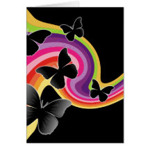 5 Black Butterflies On Swirly Rainbow Greeting Card