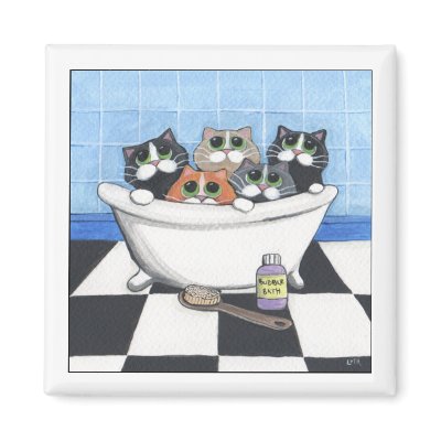 5 Cats Taking A Bath - Cat Magnet