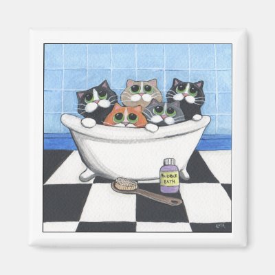 5 Cats Taking A Bath - Cat Magnet
