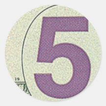 5 Dollar Bill Round Stickers
