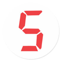 5 five  red alarm clock digital number stickers
