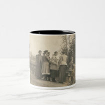 5 people overlooking bridge mugs