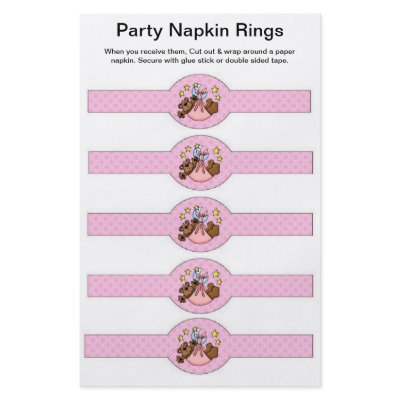 5 per sheet Baby Girl Shower Paper Napkin Rings Flyers by partypizazz