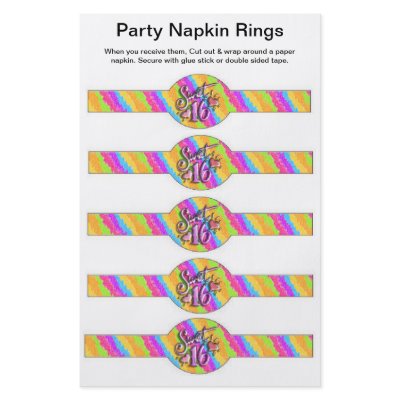 5 per sheet SWEET 16 Birthday Paper Napkin Rings Flyer by partypizazz