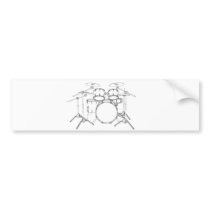 5 Piece Drum Kit: Black & White Drawing: Bumper Sticker