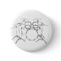 5 Piece Drum Kit: Black & White Drawing: Pin