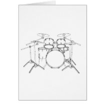 5 Piece Drum Kit: Black & White Drawing: Cards