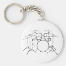 5 Piece Drum Kit: Black & White Drawing: Key Chains