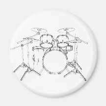 5 Piece Drum Kit: Black & White Drawing: Fridge Magnet