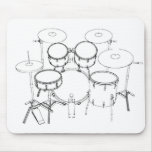 5 Piece Drum Kit: Black & White Drawing: Mouse Pads