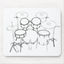 5 Piece Drum Kit: Black & White Drawing: Mouse Pads