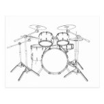 5 Piece Drum Kit: Black & White Drawing: Post Card