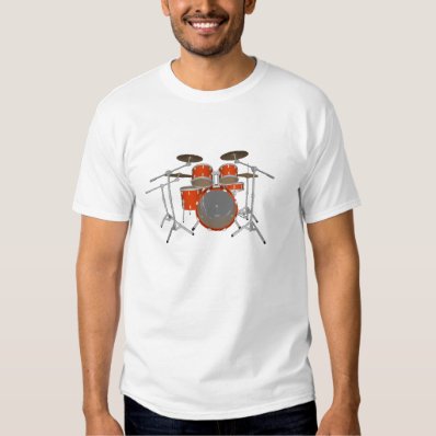 5 Piece Drum Kit - Orange - White T-Shirt