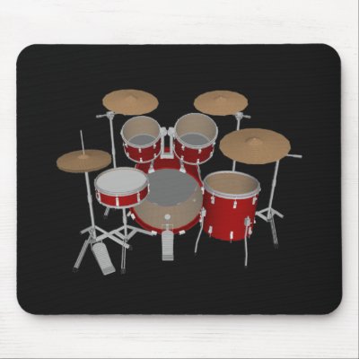 5 Piece Drum Set - Red Drums - Black Mousepad by spiritswitchboard
