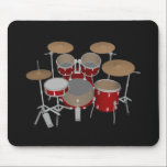 5 Piece Drum Set - Red Drums - Black Mousepad