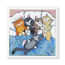 5 Sleepy Kittens - Cat Art Magnet
