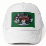5 toy tractors at christmas trucker hats