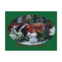 5 toy tractors at christmas post cards