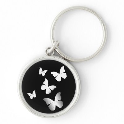 5 White Butterflies Keychains