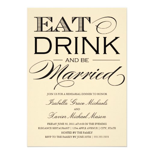 5 x 7 Eat, Drink & Be Married | Rehearsal Dinner Personalized Announcement