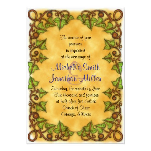 5" x 7" Purple Butterfly and Ivy Heart Invitation