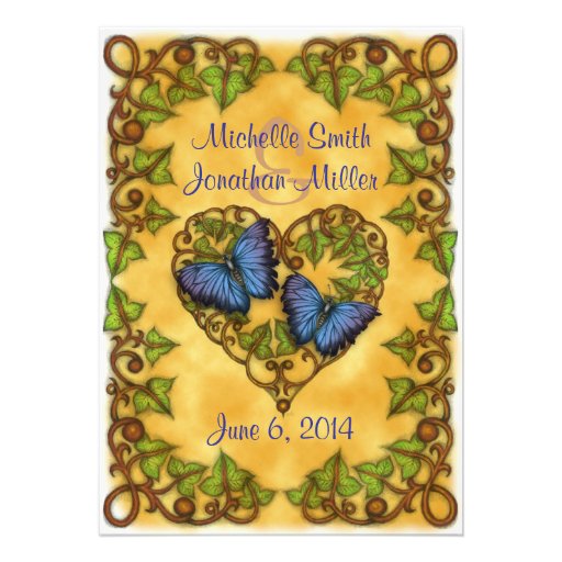 5" x 7" Purple Butterfly and Ivy Heart Invitation