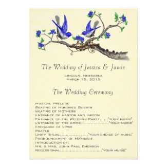 5 x 7 Vintage bluebirds Wedding Program