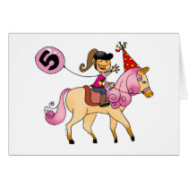 5 year old girl on a pony greeting card