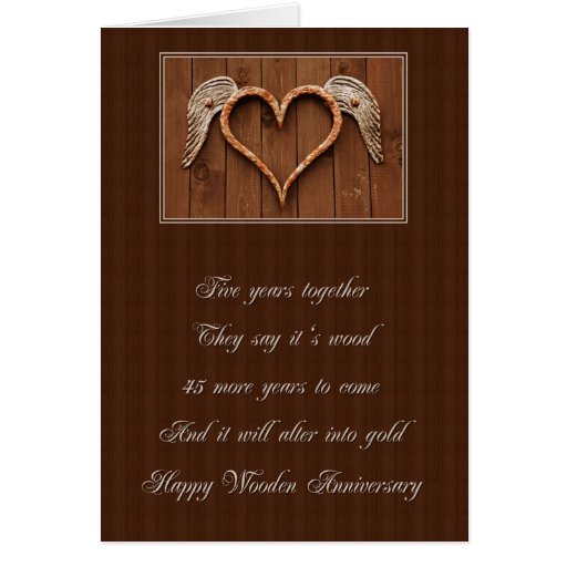5 Year Wooden Heart Anniversary Greeting Card | Zazzle