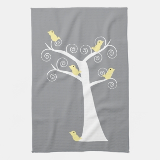 5 Yellow Birds Tree Kitchen Towel
