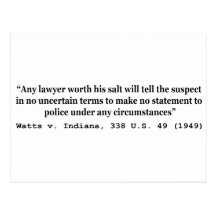 5th Amendment Watts v Indiana 338 US 49 1949 Postcard