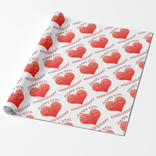 5th. Anniversary Wrapping Paper Zazzle