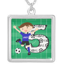 5th Birthday Blue and Black Soccer Goal Necklace