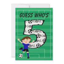 5th Birthday Blue and Black Soccer Goal v2 Custom Invite