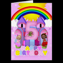 5th Birthday Bouncy Castle Greeting Card For Girls cards